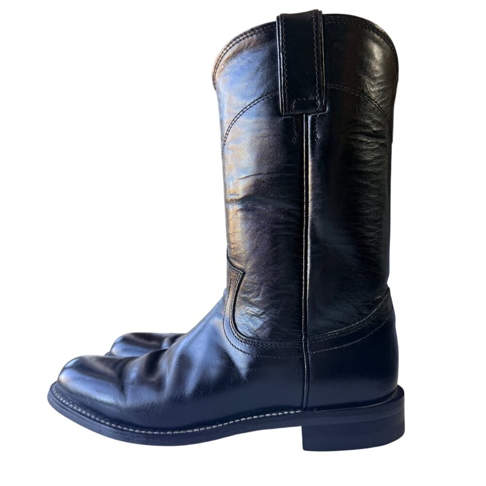 JUSTIN Cora Roper Womens 5.5B Black Leather Western Boots 10" Shaft Rubber Sole